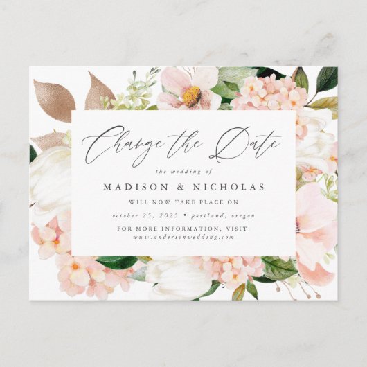 春の優雅な花の延期案内 案内ポストカード (正面)