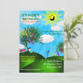 春の公園での楽しい誕生日パーティーの招待状 招待状 (スタンド正面)