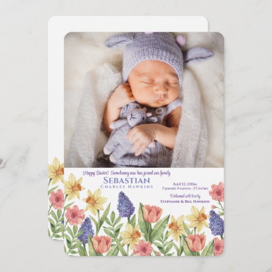 春の写真 出生のお知らせ イースターカード シーズンカード (正面/裏面)