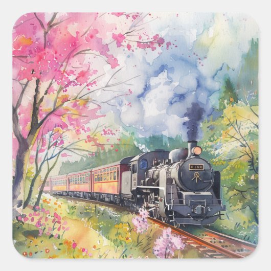 春の列車 スクエアシール (正面)