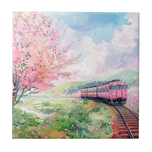 春の列車 タイル (正面)