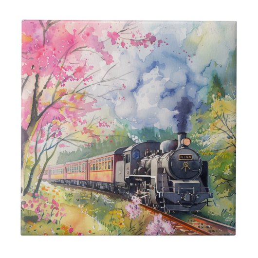 春の列車 タイル (正面)