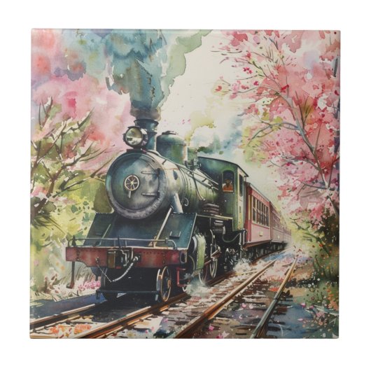 春の列車 タイル (正面)
