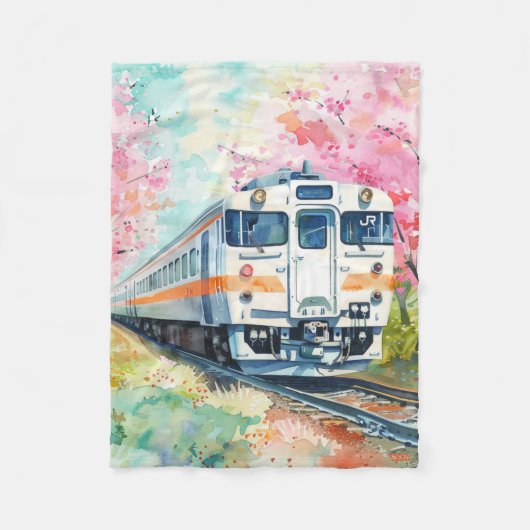 春の列車 フリースブランケット (正面)