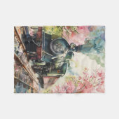 春の列車 フリースブランケット (正面(横))