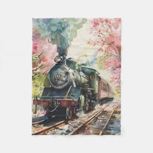 春の列車 フリースブランケット (正面)