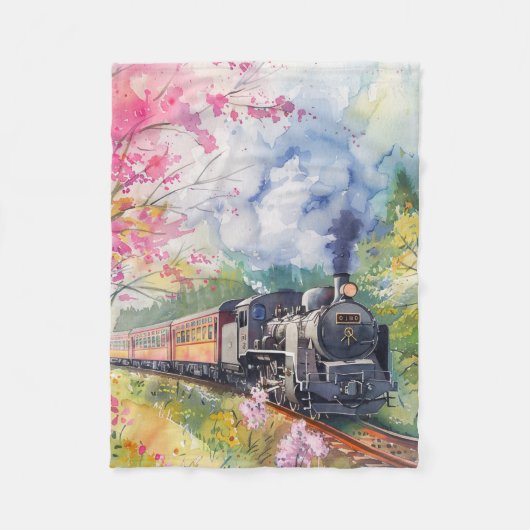 春の列車 フリースブランケット (正面)