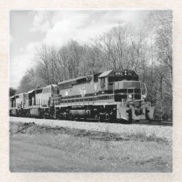 春の列車B&W ガラスコースター