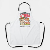 春の可愛さ – かわいい犬のイラストレーション エプロン (正面)