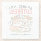 春の可愛さ – かわいい犬のイラストレーション ガラスコースター (裏面)
