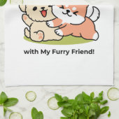 春の可愛さ – かわいい犬のイラストレーション キッチンタオル (折り畳み)