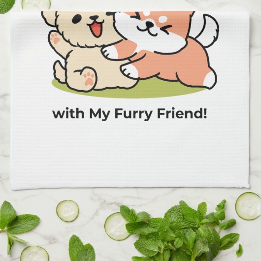 春の可愛さ – かわいい犬のイラストレーション キッチンタオル (折り畳み)