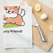 春の可愛さ – かわいい犬のイラストレーション キッチンタオル (四つ折り)