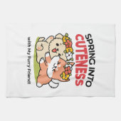 春の可愛さ – かわいい犬のイラストレーション キッチンタオル (横)