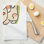 春の可愛さ – かわいい犬のイラストレーション キッチンタオル (四つ折り)