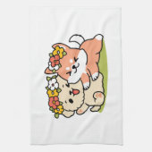 春の可愛さ – かわいい犬のイラストレーション キッチンタオル (縦)