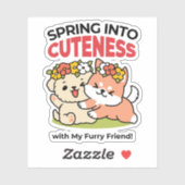 春の可愛さ – かわいい犬のイラストレーション シール (シート)