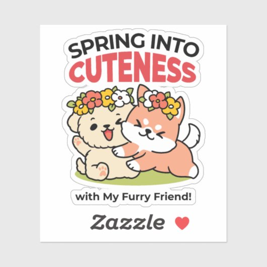 春の可愛さ – かわいい犬のイラストレーション シール (シート)