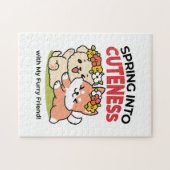 春の可愛さ – かわいい犬のイラストレーション ジグソーパズル (横)