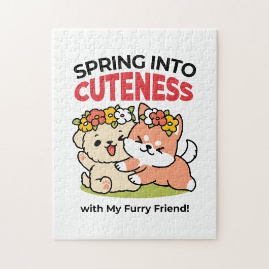 春の可愛さ – かわいい犬のイラストレーション ジグソーパズル (縦)