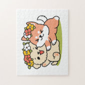 春の可愛さ – かわいい犬のイラストレーション ジグソーパズル (縦)