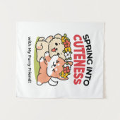 春の可愛さ – かわいい犬のイラストレーション タペストリー (正面(横))