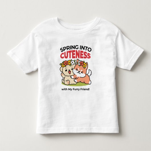 春の可愛さ – かわいい犬のイラストレーション トドラーTシャツ (正面)