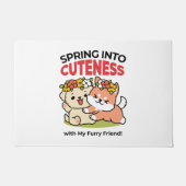 春の可愛さ – かわいい犬のイラストレーション ドアマット (正面)