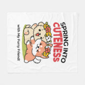 春の可愛さ – かわいい犬のイラストレーション フリースブランケット (正面(横))