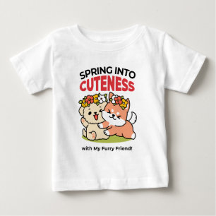 春の可愛さ – かわいい犬のイラストレーション ベビーTシャツ