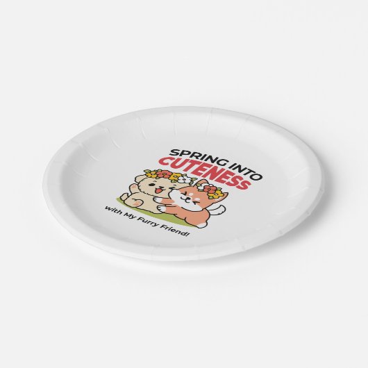 春の可愛さ – かわいい犬のイラストレーション ペーパープレート (アングル)