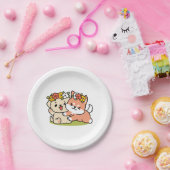 春の可愛さ – かわいい犬のイラストレーション ペーパープレート (パーティー)