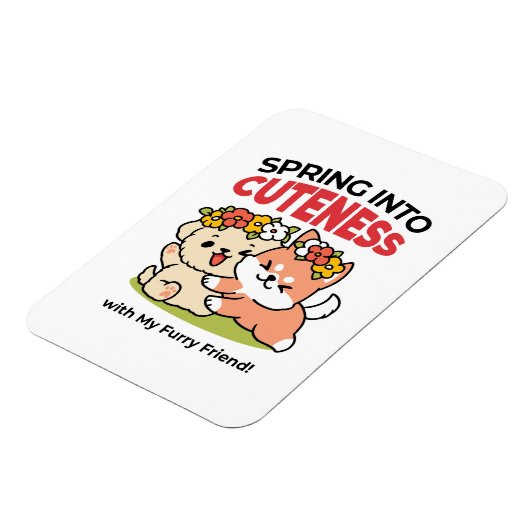 春の可愛さ – かわいい犬のイラストレーション マグネット (左側)
