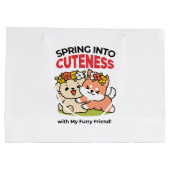 春の可愛さ – かわいい犬のイラストレーション ラージペーパーバッグ (裏面)