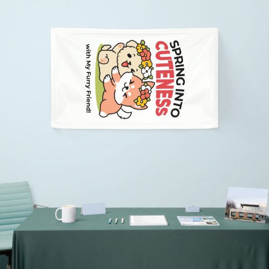春の可愛さ – かわいい犬のイラストレーション 横断幕 (トレードショー)