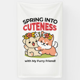 春の可愛さ – かわいい犬のイラストレーション 横断幕