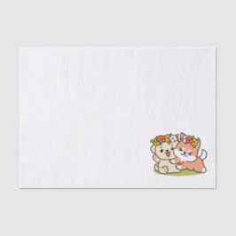 春の可愛さ – かわいい犬のイラストレーション 薄葉紙