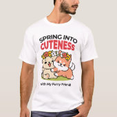 春の可愛さ – かわいい犬のイラストレーション Tシャツ (正面)