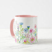 春の夏のピンクの青い花草原 マグカップ (正面左)