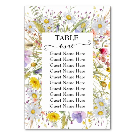 春の夏の結婚野草座図 テーブルナンバー (正面)