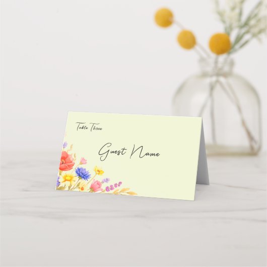 春の夏の野生の花の結婚式プレイスカード プレイスカード (正面)