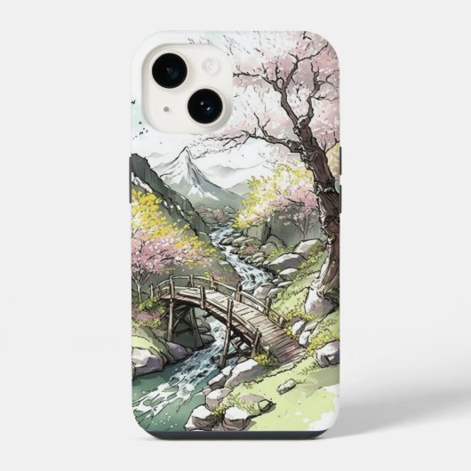 春の夜明けの満開の桜の森 iPhoneケース (裏面)