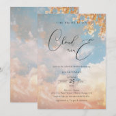 春の夢見るような夕焼け オン クラウド9 ブライダルシャワー 招待状 (正面/裏面)