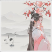 春の夢見:鶴と梅の花 シール (正面)