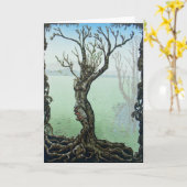 春の妖精のドリュアスのファンタジーの挨拶状の覚醒 カード (黄色い花)