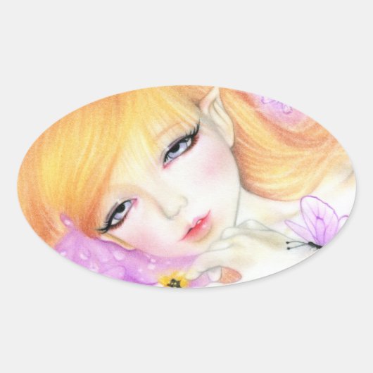 春の妖精のバイオレットのステッカー 楕円形シール (正面)