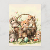 春の子猫イースターバスケット シーズンポストカード (正面)