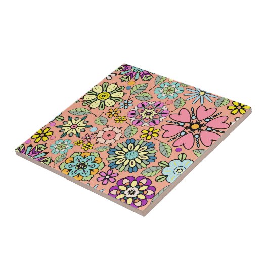 春の季節のレトロフラワーの色シームレスパターン タイル (側面)