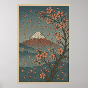 春の富士山: 桜の静寂 ポスター