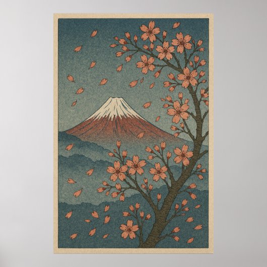 春の富士山: 桜の静寂 ポスター (正面)